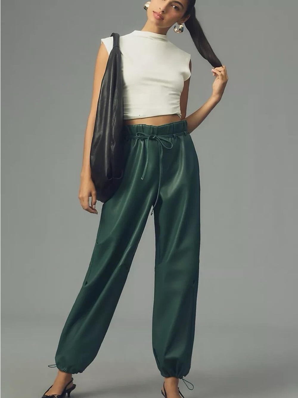Pilcro Faux Leather Parachute Pants in Green